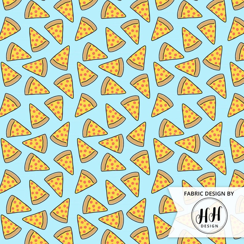 Pizza Fabric By The Yard / Blue Ditsy Pizza Fabric / Food Etsy