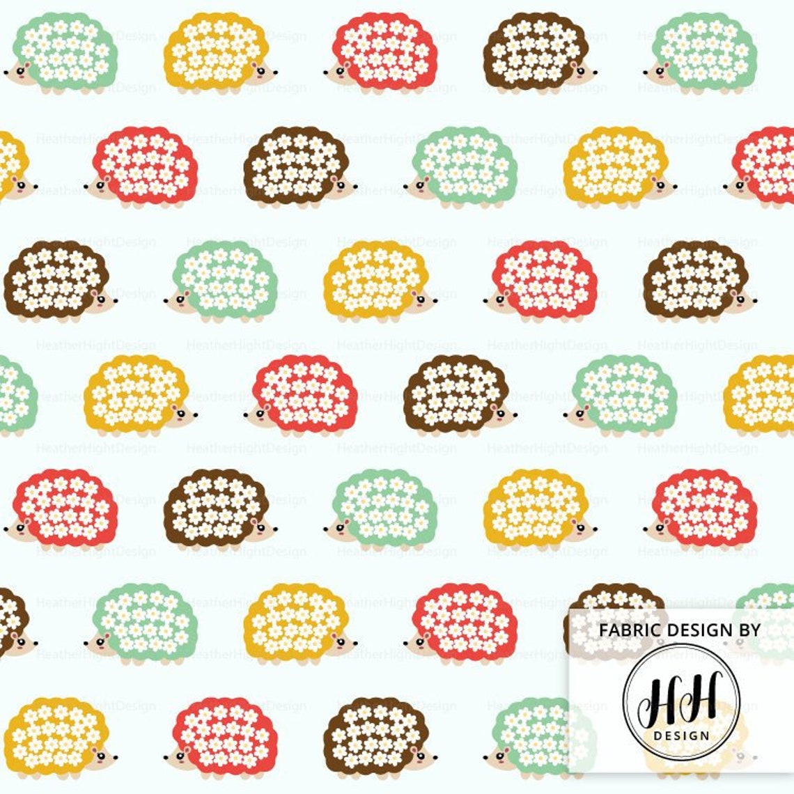 Hedgehog Fabric by the Yard Cute Bright Hedgehogs With White Etsy