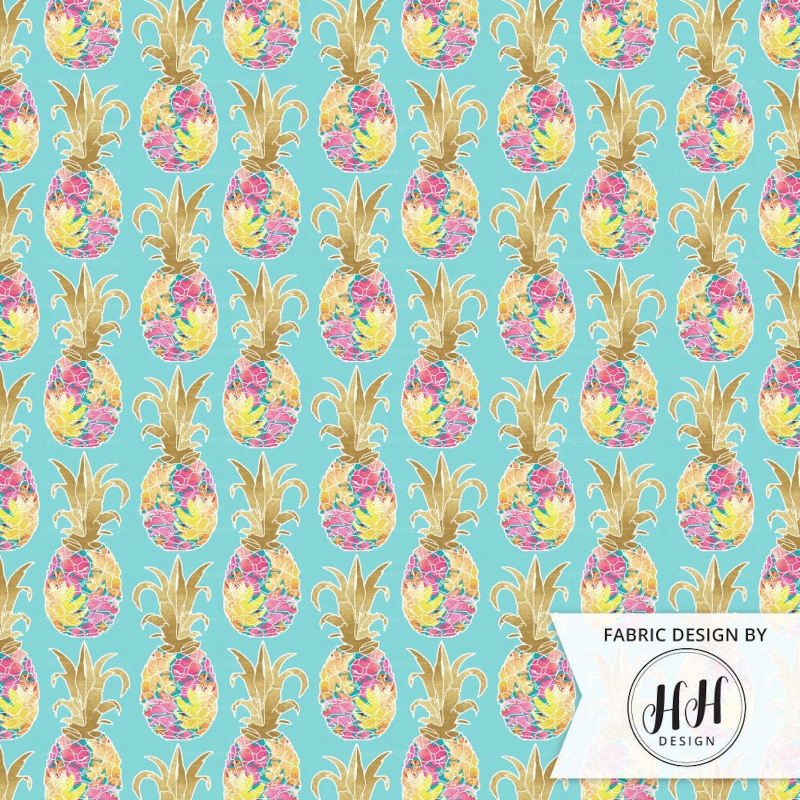 Floral Pineapple Fabric by the Yard / Tropical Fabric / Etsy