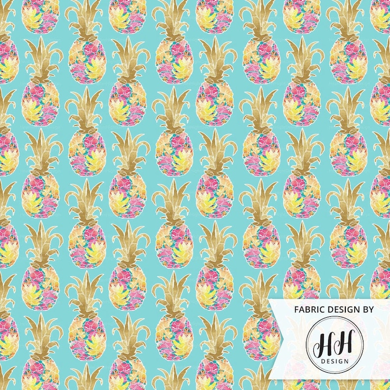 Floral Pineapple Fabric by the Yard / Tropical Fabric / Etsy