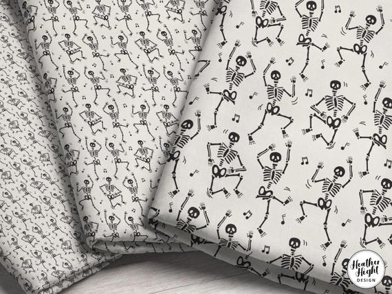 Dancing Skeletons Fabric – Halloween Boogie Print by the Yard & Fat Quarter