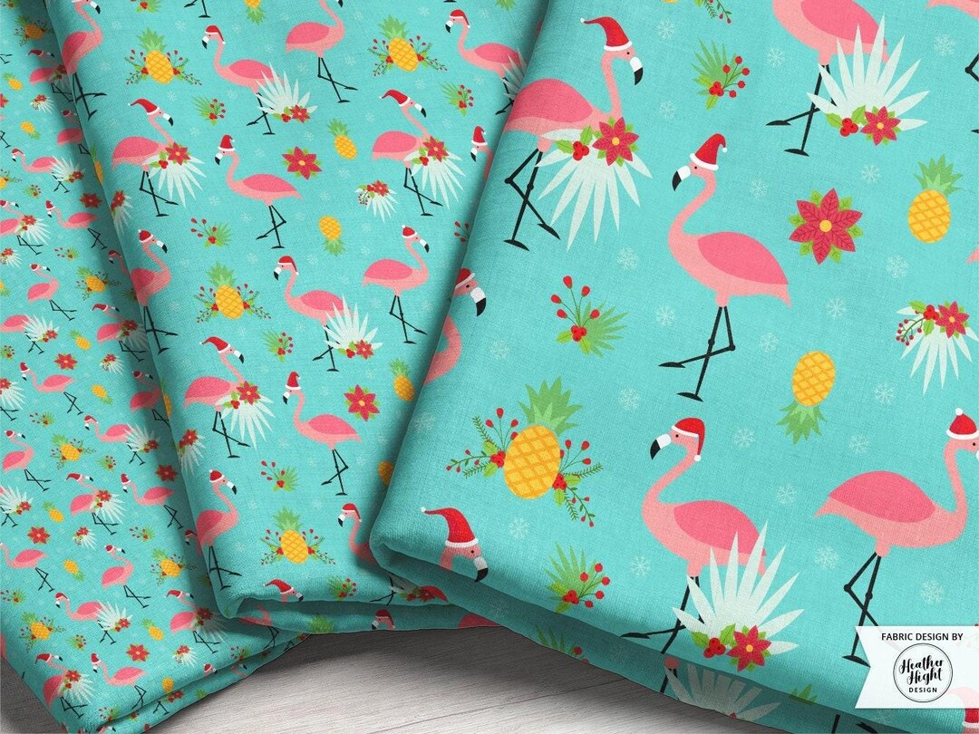 Tessuto natalizio Flamingo tagliato su misura Natale tropicale