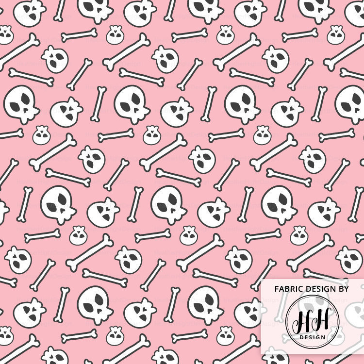 Pink Skull Fabric by the Yard / Skull and Bone Fabric / Etsy