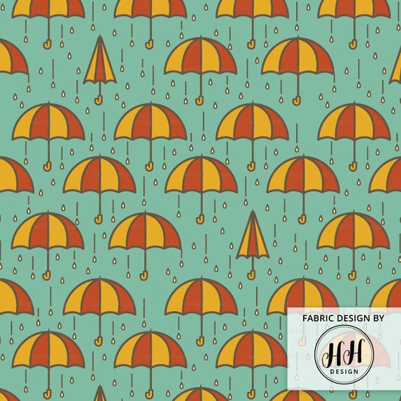 Autumn Rain Umbrella Fabric by the Yard Rainy Season Raindrop