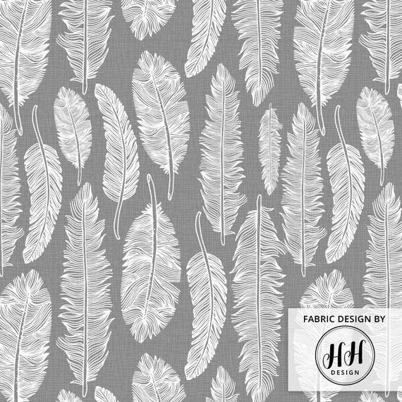 Feather Gray Fabric by the Yard White Feathers on Texture Style