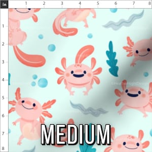 Print scale fabric preview of axolotl fabric in the Medium print scale. Rulers display an 8 inch by 8 inch area