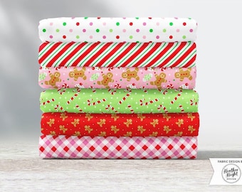 Collection de tissus bonbons de Noël / Tissu pain d'épice rose pour les fêtes / Tissu assorti / Tissu de Noël bonbon par mètre & Fat Quarter