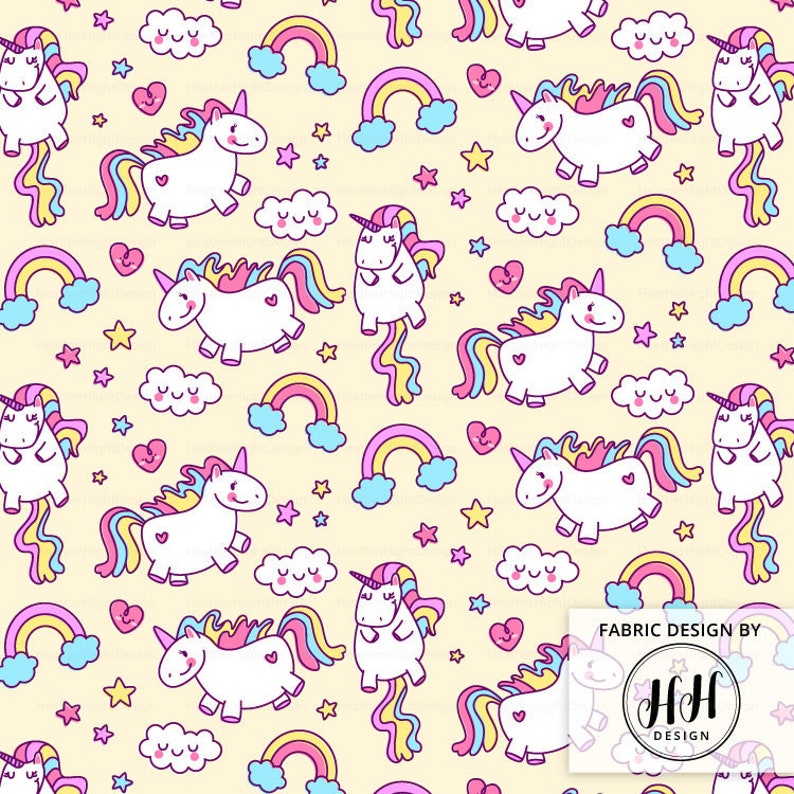 Unicorn Fabric by the Yard Yellow / Fat Unicorn Fabric / Etsy