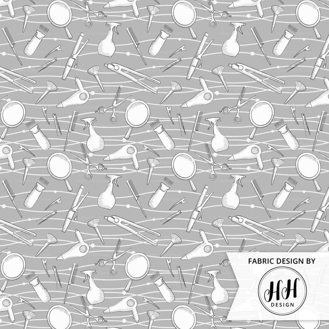 Hairdresser Fabric by the Yard Gray Retro Beauty Salon Etsy