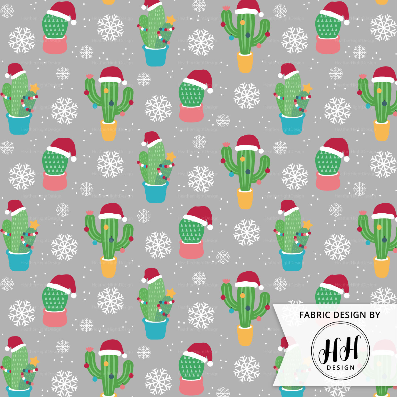 Christmas Cactus Fabric by the Yard / Christmas Fabric / | Etsy