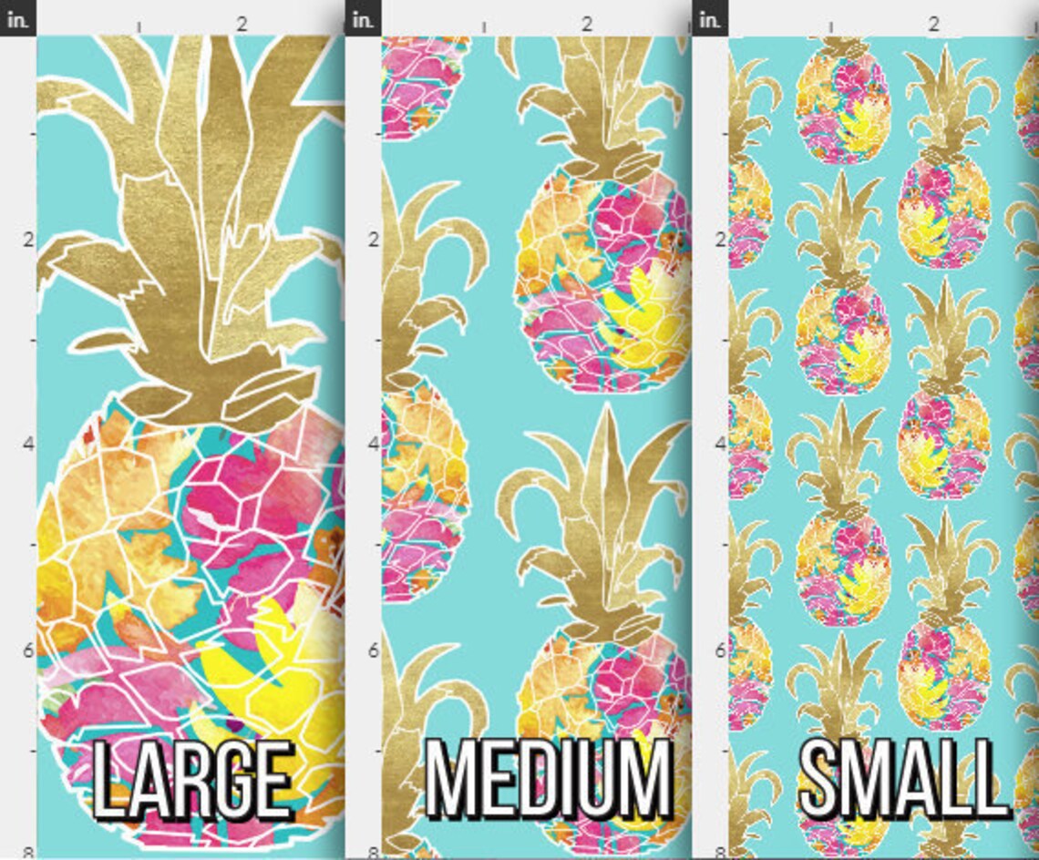 Floral Pineapple Fabric by the Yard / Tropical Fabric / Etsy