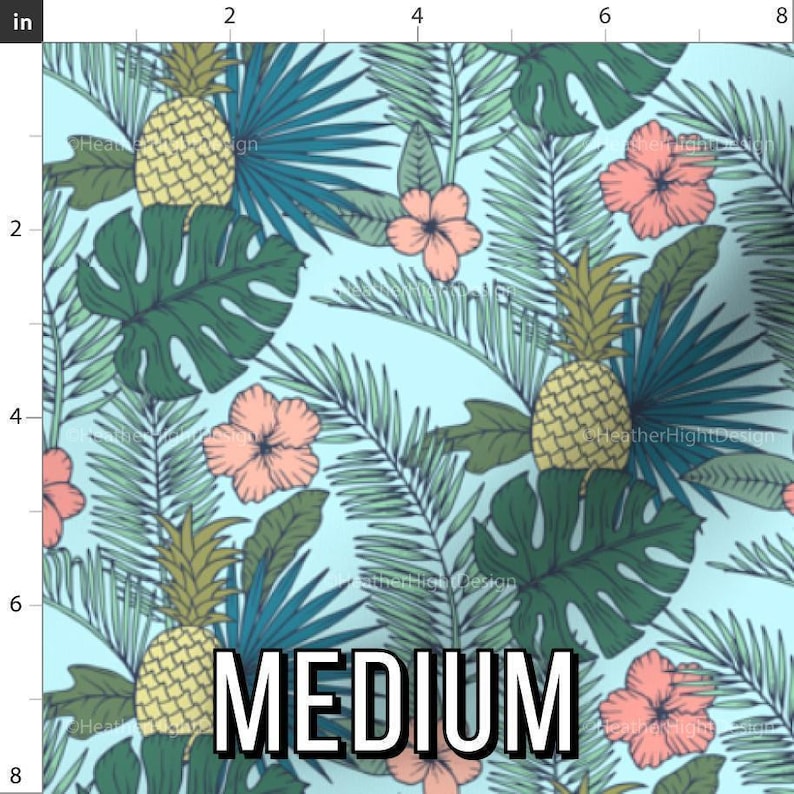Tropical Fabric – Pineapple, Palm Leaf, Hibiscus Print by the Yard & Fat Quarter Medium