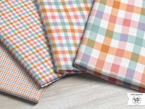 Spring Gingham Fabric / Sweet Easter Collection / Pink Gingham Plaid Fabric / Modern Boho Fabric / Cottage Fabric by the Yard & Fat Quarter