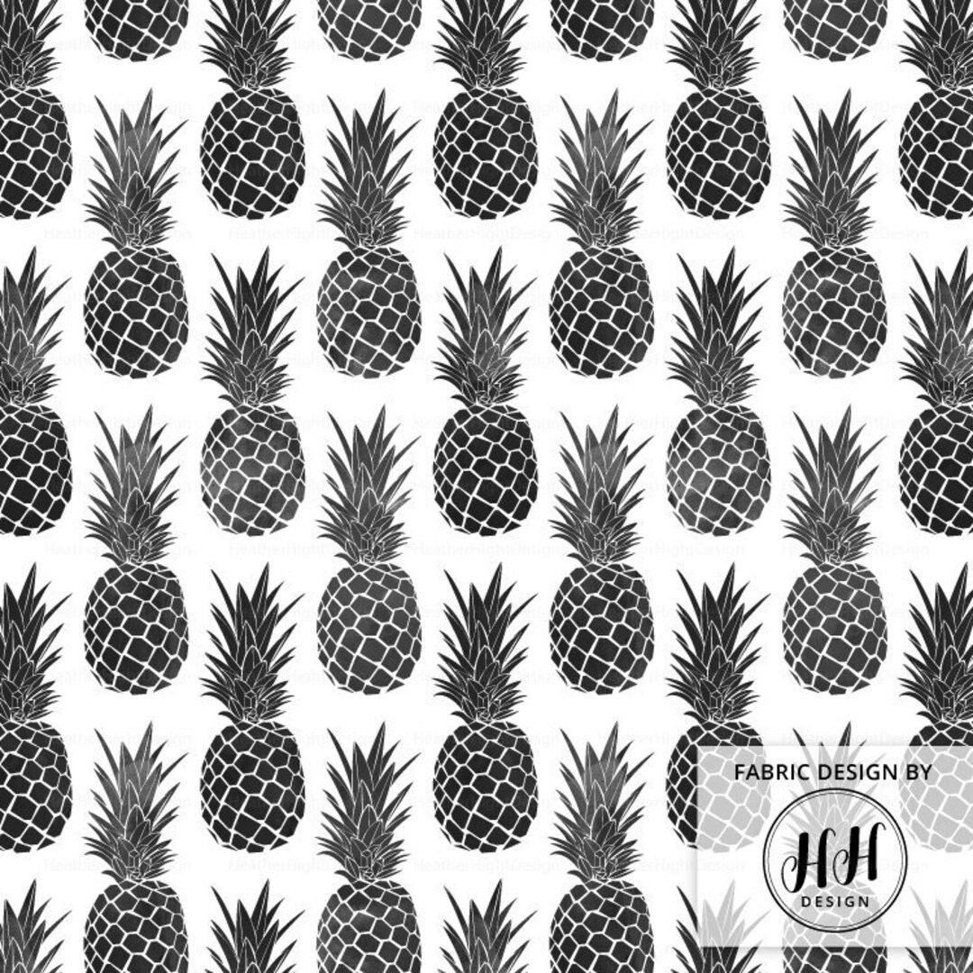 Tropical Pineapple Fabric by the Yard / Black and White Fabric / Watercolor Geometric Hawaiian