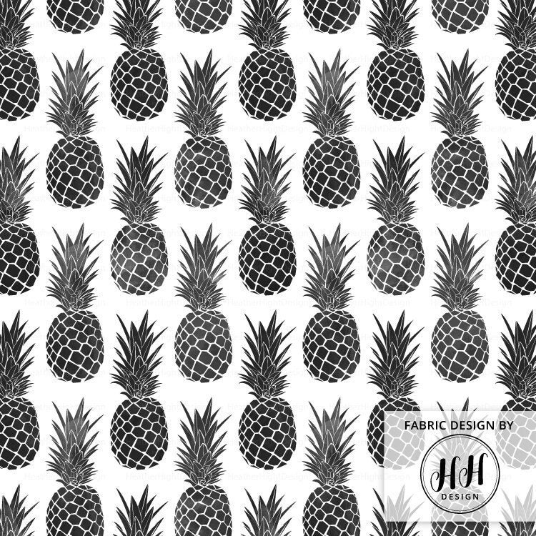 Tropical Pineapple Fabric by the Yard / Black and White Fabric Etsy