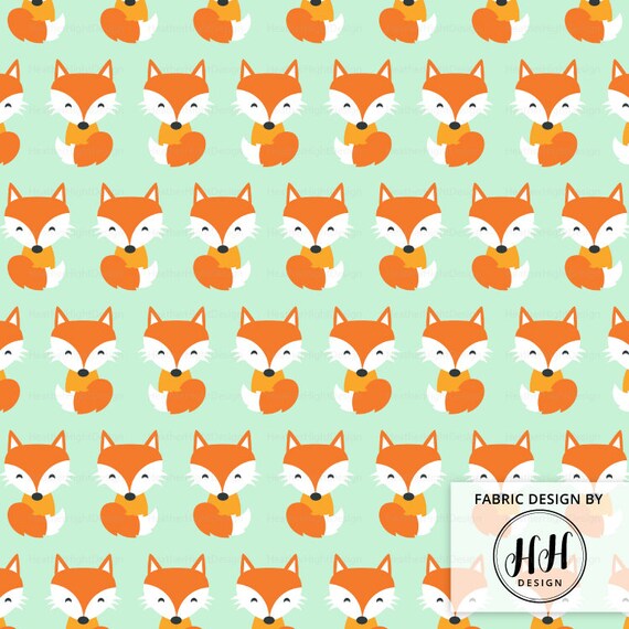 Blue and Orange Fox Print Craft Cotton Fabric Per Metre