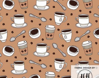 Coffee Fabric By The Yard / Coffee and Tea Fabric / Coffee Bean Fabric / Cafe Fabric / Coffee Lover Fabric Print in Yard & Fat Quarter