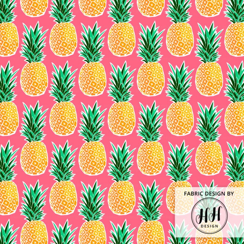 Tropical Pineapple Fabric by the Yard Pink Geometric Etsy
