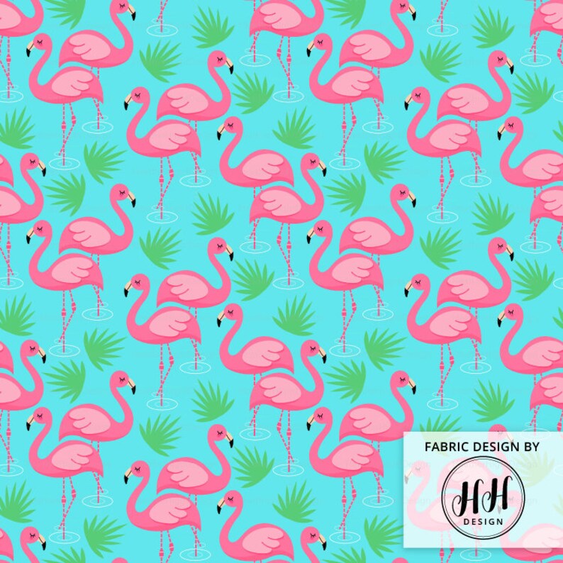 Flamingo Paradise Fabric By The Yard Pink Flamingo Palm Pond Etsy