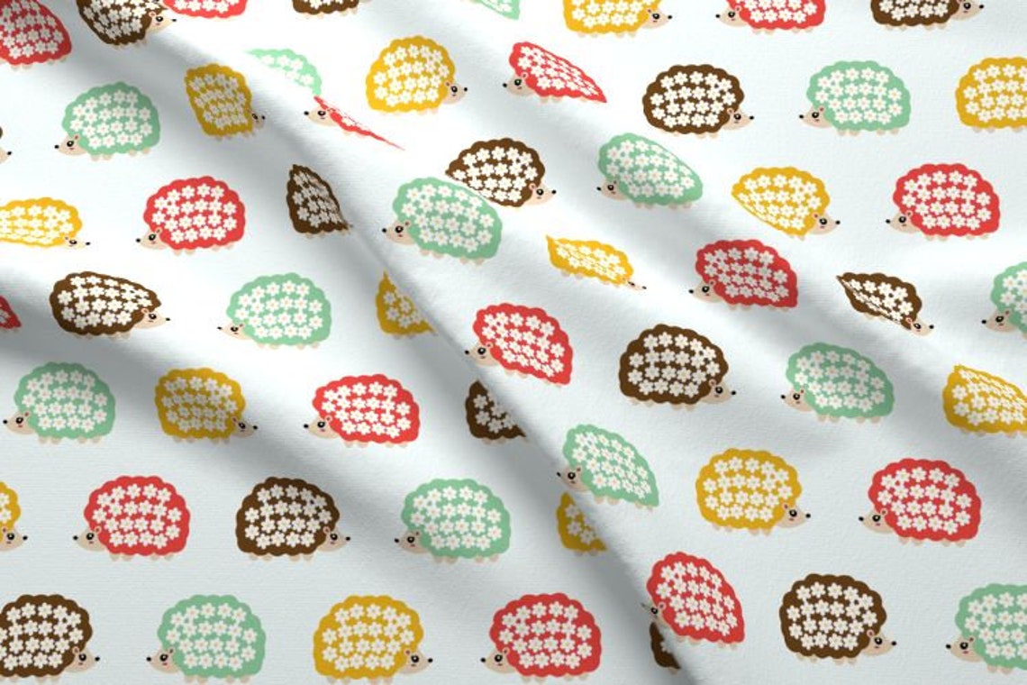 Hedgehog Fabric by the Yard Cute Bright Hedgehogs With White Etsy