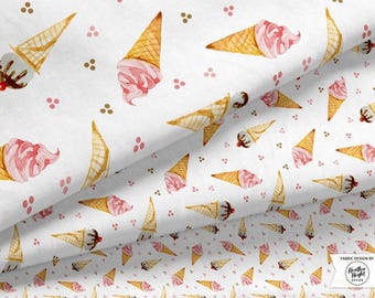 Summer Watercolor Ice Cream Fabric / Ice Cream Fabric / Beach Fabric / Boho Fabric / Summer Dessert Fabric Print by the Yard & Fat Quarter