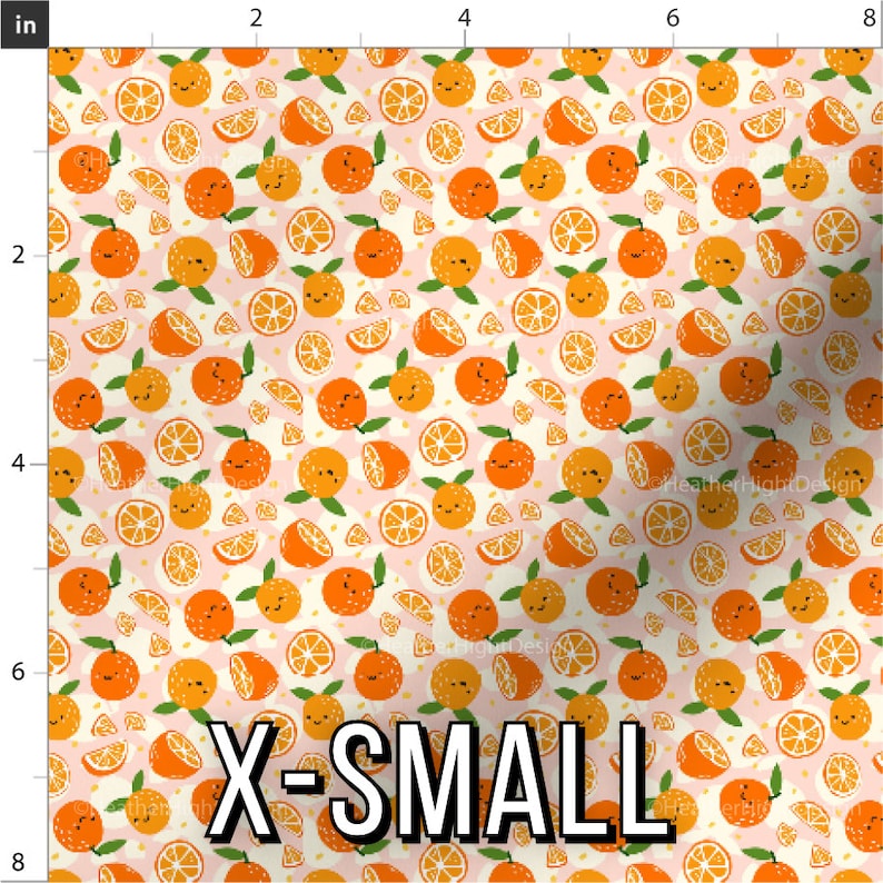 Orange Cutie Fabric / Little Clementine Fabric / Cute Orange Party Theme Baby Fabric / Kawaii Orange Fabric Print by the Yard & Fat Quarter X-Small