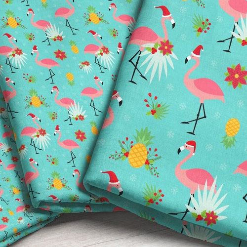 Flamingo Fabric by the Tropical Christmas / - Etsy