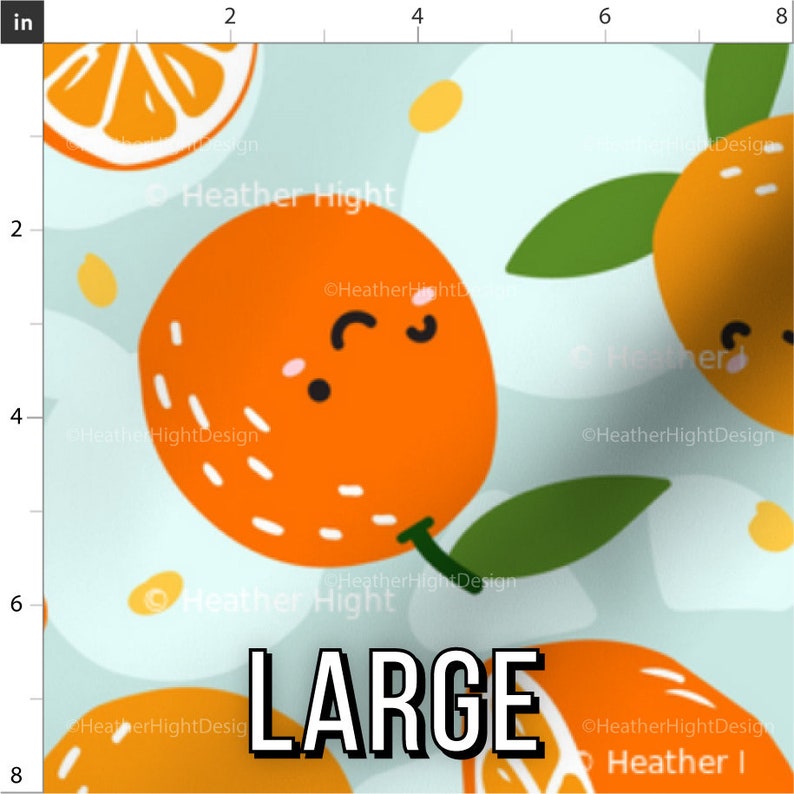 Orange Cutie Fabric / Little Clementine Fabric / Cute Orange Party Theme Baby Fabric / Kawaii Orange Fabric Print by the Yard & Fat Quarter Large