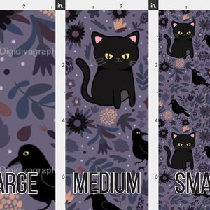 Black Cats and Ravens Fabric by the Yard Halloween Dark Kitten and Floral Print in Yard & Fat Quarter image 2