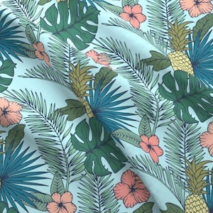 Tropical Fabric – Pineapple, Palm Leaf, Hibiscus Print by the Yard & Fat Quarter image 2