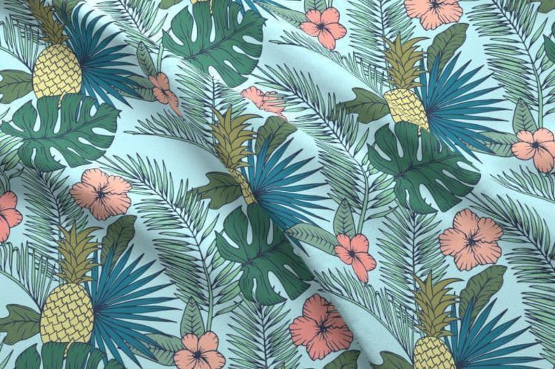 Tropical Fabric – Pineapple, Palm Leaf, Hibiscus Print by the Yard & Fat Quarter image 2