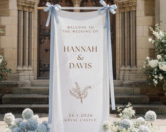 Custom Linen Wedding Welcome Sign, Elegant Fabric Wedding Banner, Modern Ceremony Decor, Personalized Wedding Sign