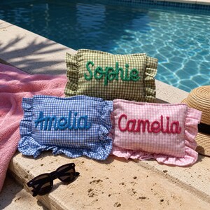 Trousse de maquillage personnalisée à carreaux vichy, cadeau personnalisé pour demoiselle d'honneur, pochette cosmétique en chenille avec nom, trousse de toilette de voyage monogrammée