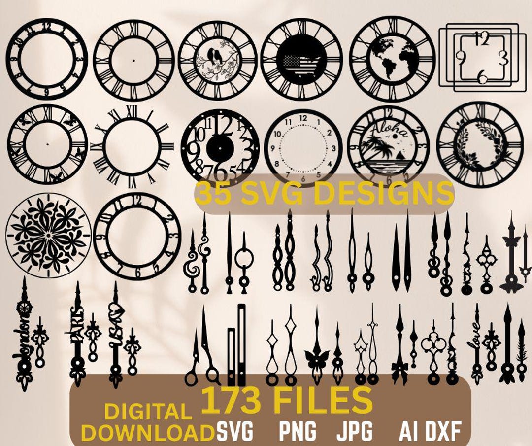 Clock Face SVG Bundle: Vintage & Modern Clock Cut Files (digital ...