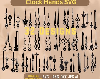 Clock Hands SVG Bundle, Clock Hands Cut Files, Silhouette & Cricut cut files, Laser Cut File, PNG DXF, Instant Download, Clock Hands cut