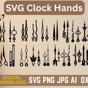 Manecillas de reloj SVG / Archivo de corte de manecillas de reloj para Cricut y Silhouette / Descarga digital para relojes DIY, corte láser y manualidades con vinilo