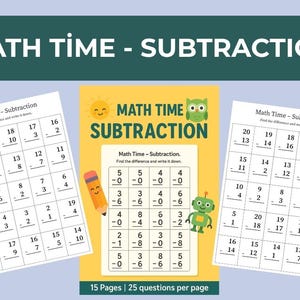 15 Pages Subtraction Worksheet PDF | Math Activity for Kids | Printable Educational Pages | Back to School Practice Sheets