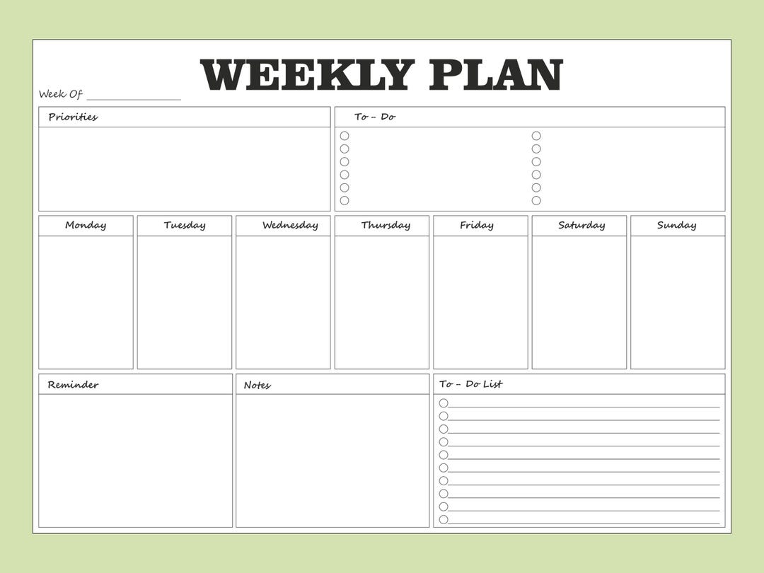 Minimalist Weekly Planner PDF | Printable Black and White Weekly ...