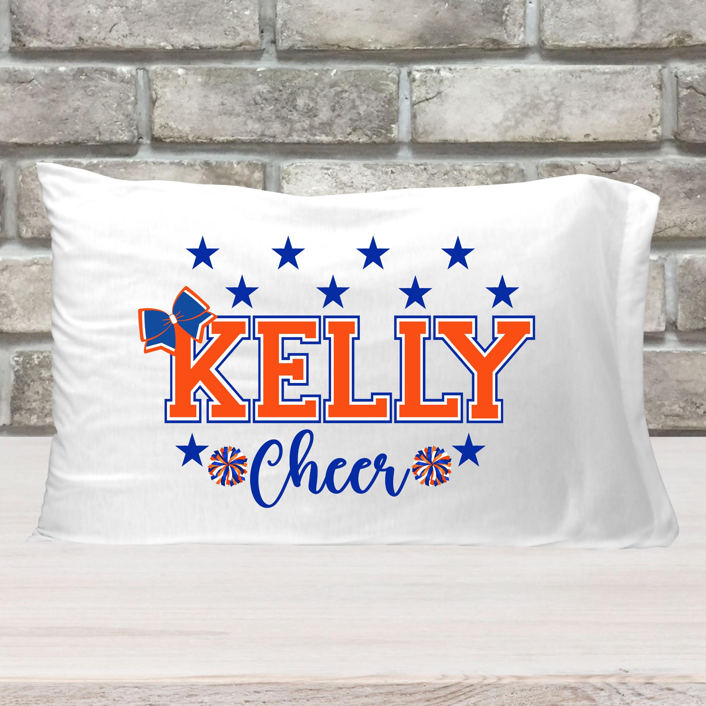 Cheer Team Gift, Cheer Pillowcase, Royal and Orange Cheer, Gift for Cheerleader, Cheerleader Gift, Personalized Cheer Pillowcase, Design 20