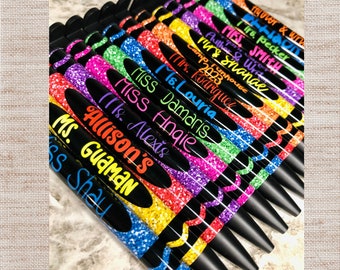 Personalized Teacher Gift, Bus Driver Gift, Personalized Pens, Crayon Pens, Teacher Pens