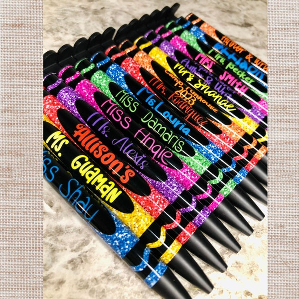 First Day of School Teacher Gift, Bus Driver Gift, Personalized Pens, Crayon Pens, Teacher Pens