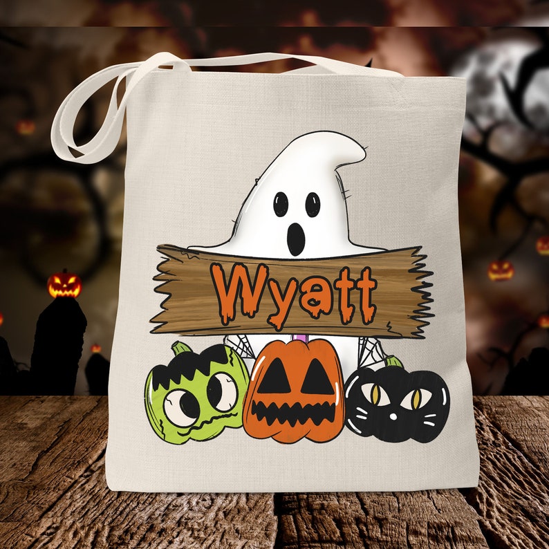Personalized Halloween Tote Bag, Trick-or Treat Bag, Kids Trick or Treat Bag, Halloween Candy Bag, Halloween Candy Sack, Halloween Treat Bag Boy Design 2