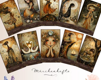 78 beautifully illustrated Printable Tarot Cards – dark Edition (GERMAN) + 78-page guidebook (in German), PDF + PNG
