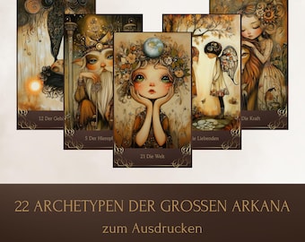 Printable Cards - 22 Archetypes of the Major Arcana (GERMAN) – including Guidebook for Self-Discovery & Shadow Work (Dark Edition)