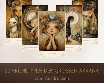 Printable Cards - 22 Archetypes of the Major Arcana (GERMAN) – including Guidebook for Self-Discovery & Shadow Work (Light Edition)