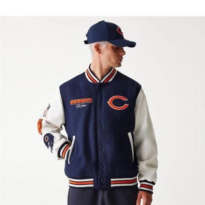 Jaqueta do Chicago Bears | Casaco Bomber da NFL | Jaqueta Letterman estilo vintage | Casaco bordado do time de futebol americano | Presente para ele