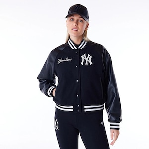 Genuine NY Style Varsity Jacket for Women | Black Letterman Bomber with Embroidery | Vintage College Streetwear Coat NFL Jackets