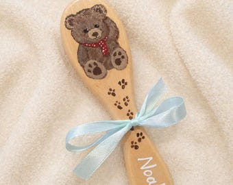 Personalised Hand-Painted Wooden Baby Hairbrush – Keepsake Name Brush