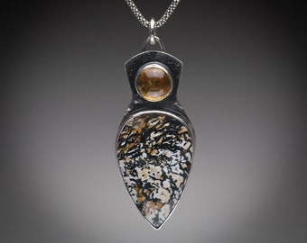 Indonesian Petrified Wood and Citrine Pendant