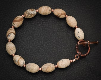 Matte Picture Jasper and Copper Bead Bracelet